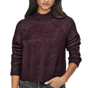 ONLY Macadamia Wool Blend Knit Sweater Wine Red Mock Neck Ling Sleeve Size S